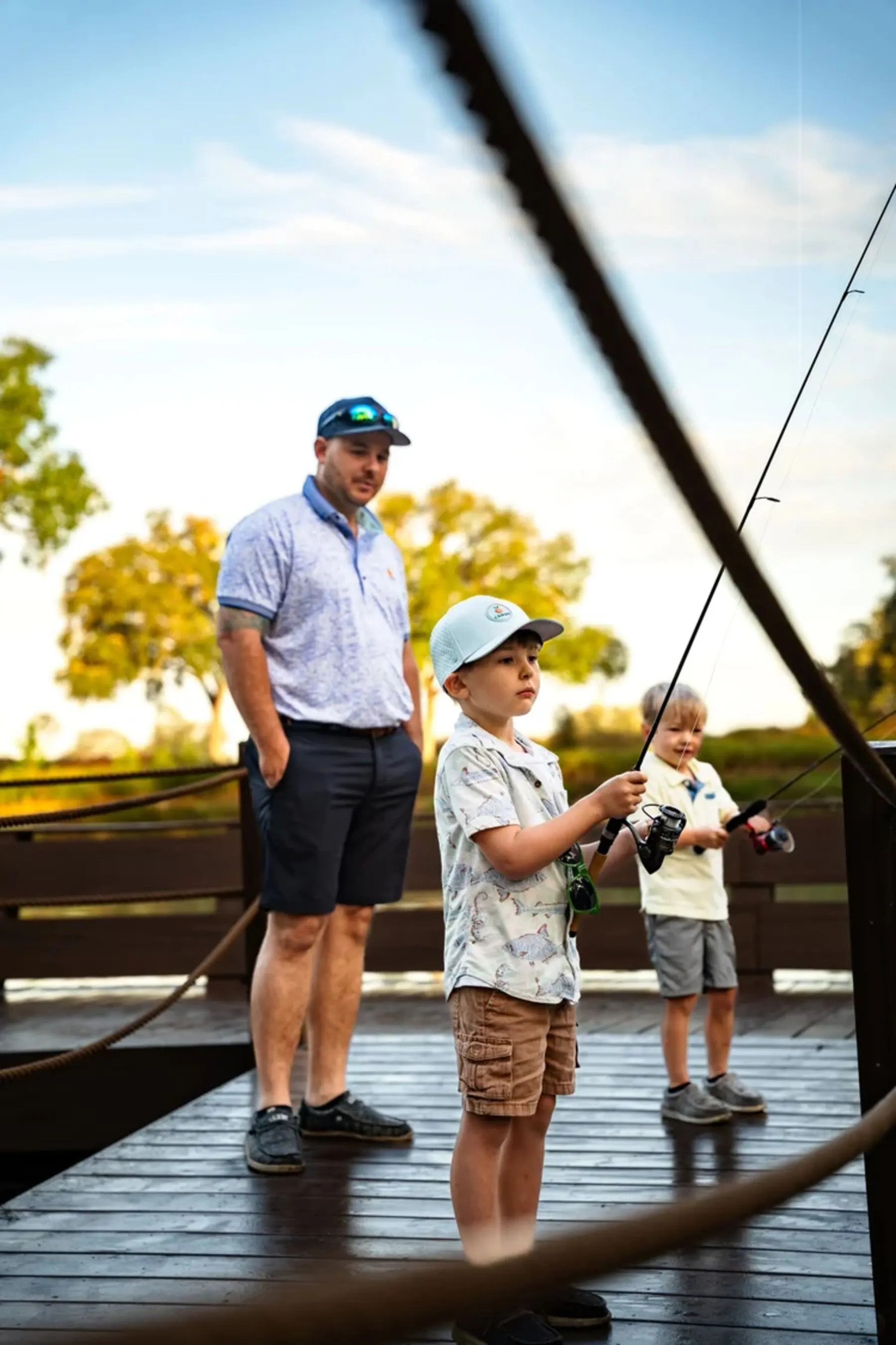 Family fishing at Cabot Citrus Farms