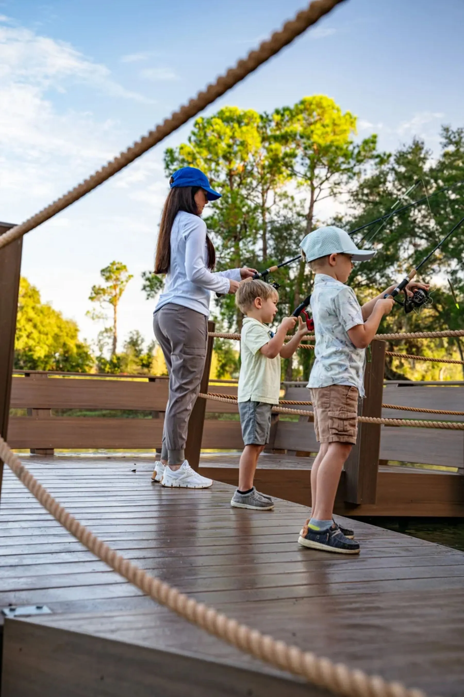 Family fishing at Cabot Citrus Farms