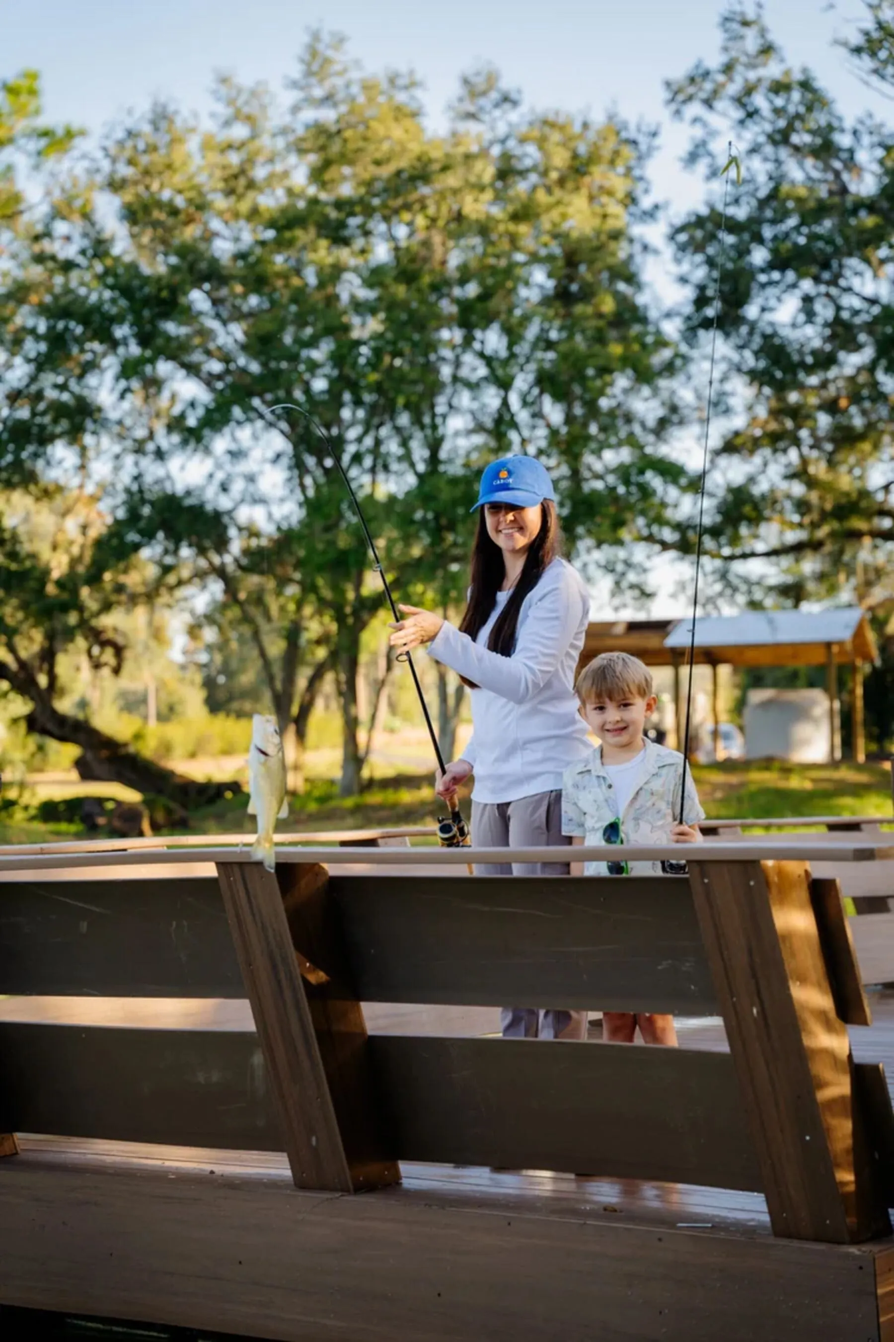 Family fishing at Cabot Citrus Farms