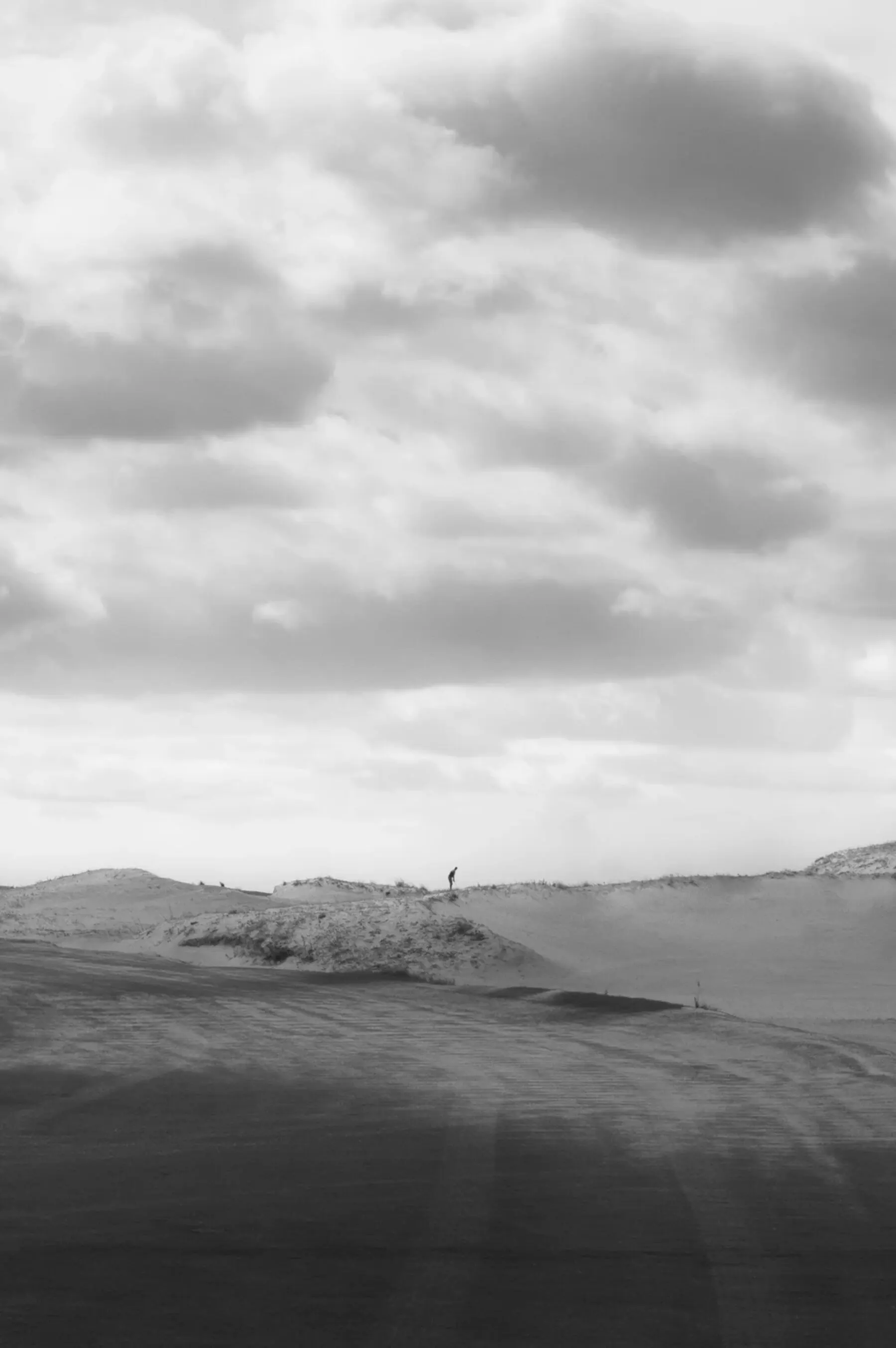 Golfer silhouette on the dunes at Streamsong, black and white